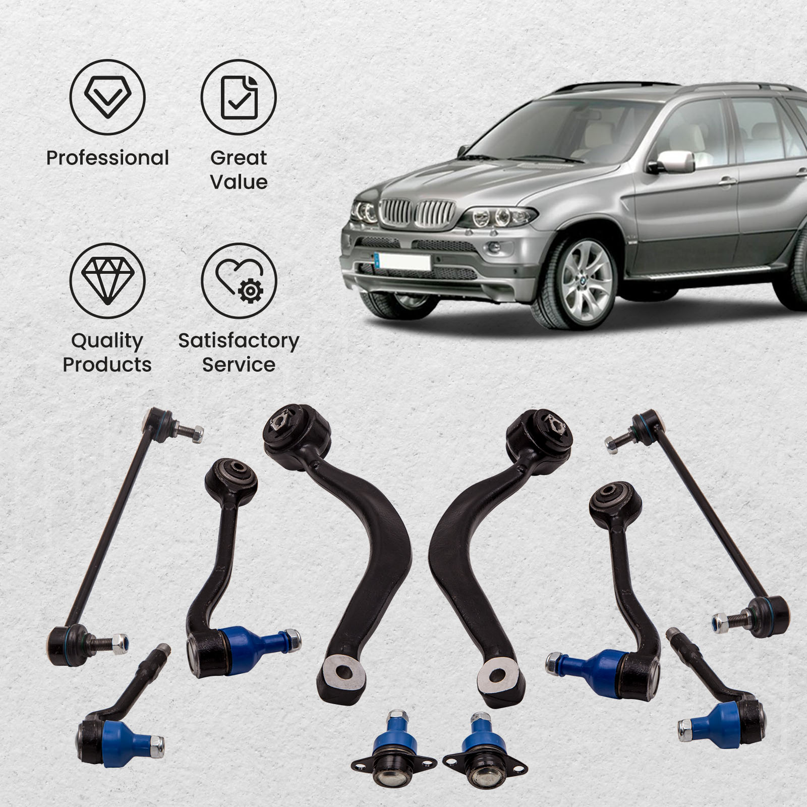 maXpeedingrods 10Pc Front Suspension Kit for BMW X5 E53 2000-2006, Front Lower Control Arms w/Ball Joints Sway Bar Links Outer Tie Rods