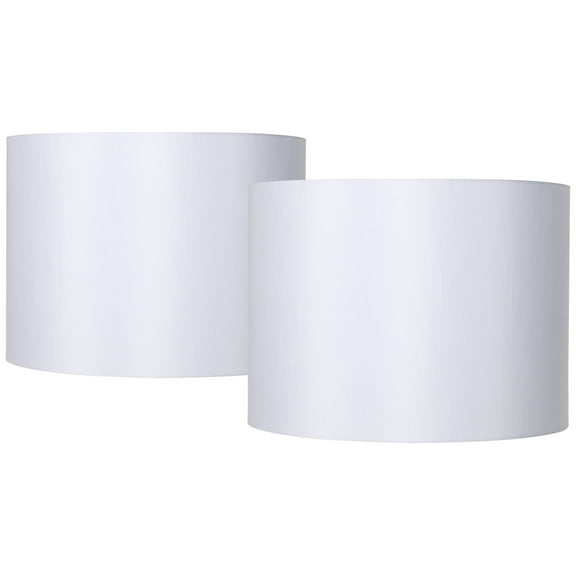 Springcrest Set of 2 Drum Lamp Shades White Medium 16" Top x 16" Bottom x 12" High Spider with Replacement Harp and Finial Fitting