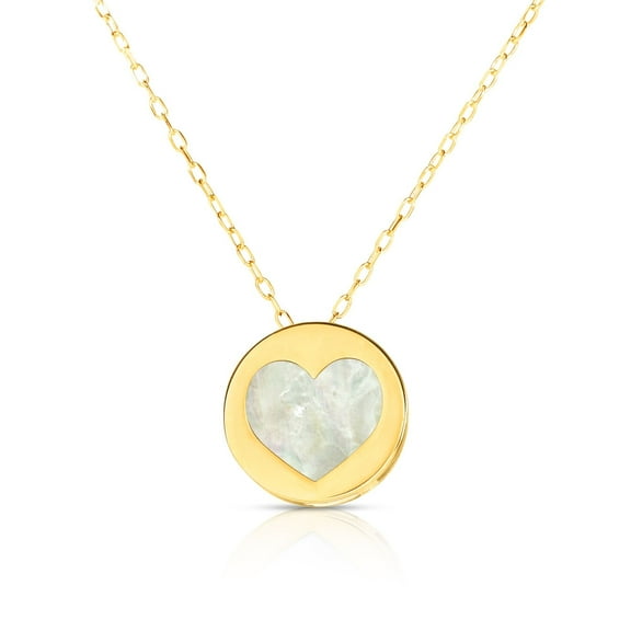 14K Yellow Gold Mother Of Pearl Heart Pendant Necklace, 16"
