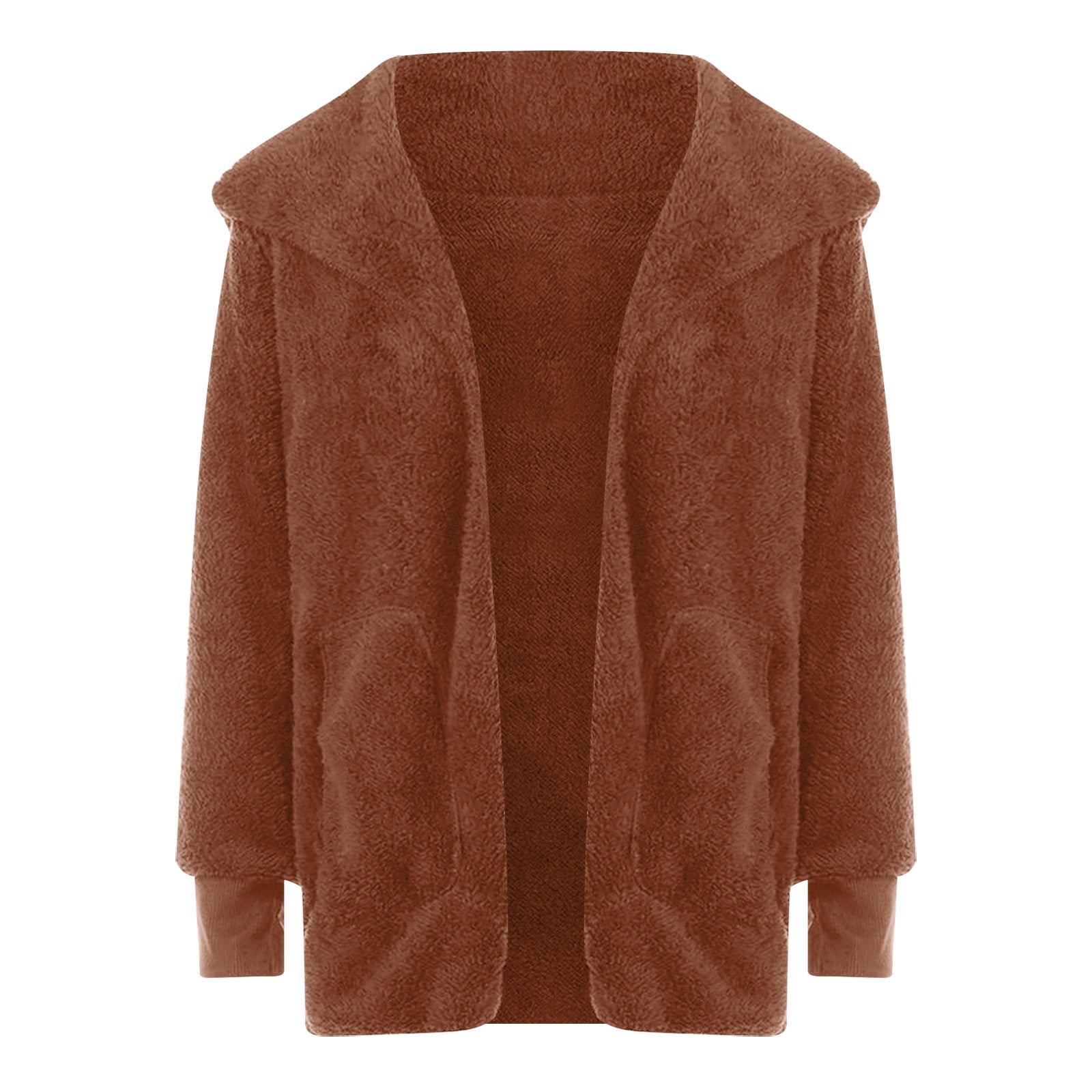 Winter Coats for Women Plus Size S-5X Fleece Long Sleeve Jackets with Hood and Pockets Ladies Casual Solid Warm Open Front Outerwear Coat