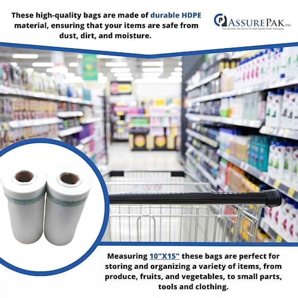 Plastic Bag-Clear HDPE Produce Rolls 10"x15" 11 mic (0.44 mil) - 3500 bags/case