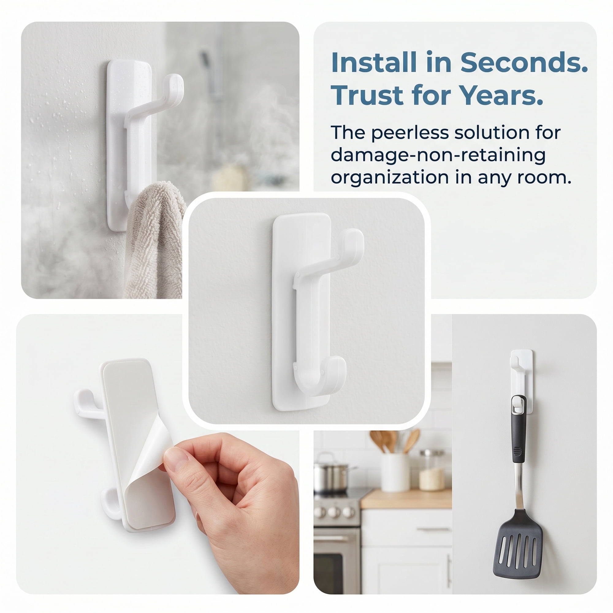 Unique Bargains 8Pcs Utility Hooks ABS Durable Wall Hooks White