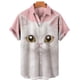 thumbnail image 3 of Camisa hawaiana con estampado 3D completo de gato para hombre, camisetas casuales de manga corta con botones para verano, camisas para hombre, 3 of 5