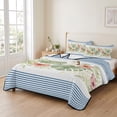 thumbnail image 2 of Quilts Twin Size Bedding Set, Tropical Botanical Lightweight Quilted Comforter, Pastoral Leaves Floral Blue Stripes Soft Reversible Bedspread Coverlet with Pillow Covers for All Season, 68" x 86", 2 of 9
