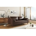 thumbnail image 4 of Mirod Mid-Century Modern 3-Seat Sofa: Dark Brown PU Leather, Tufted Design, Solid Wood Legs, 2 Bolster Pillows, 82.25"W for Living Room & Home Office Comfort, 4 of 9