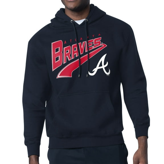 Men's Starter Navy Atlanta Braves Modern Tailsweep Fleece Tri-Blend Pullover Hoodie