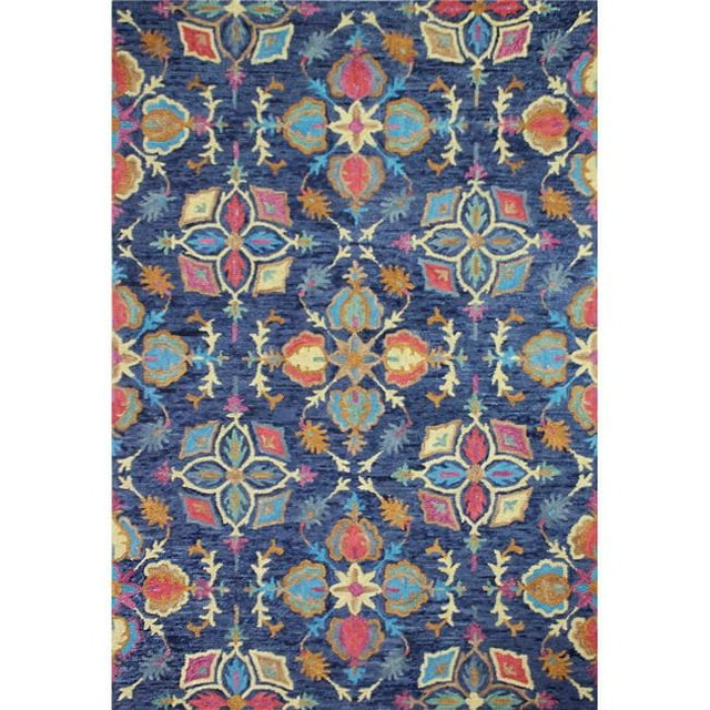 Bashian R131-NV-2.6X8-AL111 Tapis de Transition Floral Collection Valencia 100 pour Cent Laine Tufté Main, Marine - 2 Pi. 6 Po. x 8 Pi.