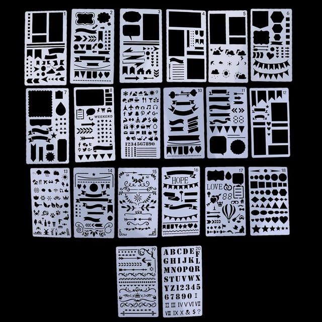 20 plantillas de plástico BLESIY para Diario plantillas de dibujo cuadernos DIY fabricación de tarjetas de Diario