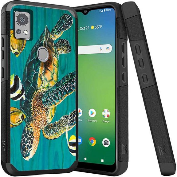 ANJ  Shockproof Dual Layer Slim Hard Case   Tempered Glass Cover Compatible with Icon 5, AT&T Motivate 4 - Tropical Sea Turtle