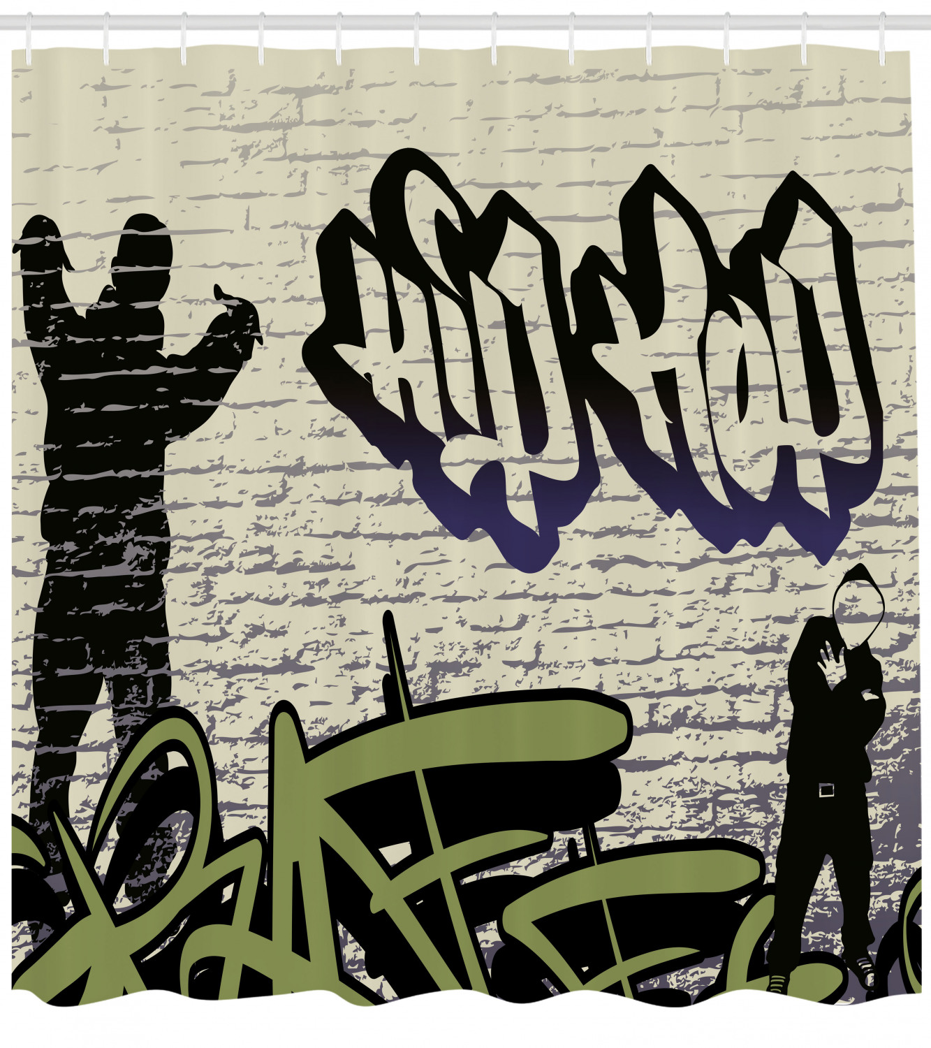 Hip Hop Shower Curtain, Underground Hip Hop Grafitti Art on Building