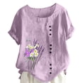 thumbnail image 2 of ClodeEU Women's Floral Print Short Sleeve T-Shirt, Casual Crew Neck Loose Fit Blouse Purple,Women's Plus XXL, 2 of 5
