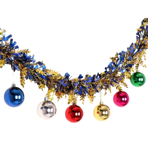 Beautynvta Christmas Tinsel Twist Garland, Christmas Decoration Rattan Ribbon with Colorful Balls, Glitter Hanging Decoration for Holiday Birthday Christmas Party, 67", Blue