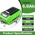 thumbnail image 4 of 2Pack Replacement Battery for Greenworks 40V 6.0Ah Battery 29472 29462 29252 20202 22262 25312 21242 Lithium Battery Compatible with GreenWorks, 4 of 6