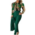 thumbnail image 2 of DPTALR Women V-neck Printed Long Sleeved Top Add Solid Color Pants Set With Belt, 2 of 6
