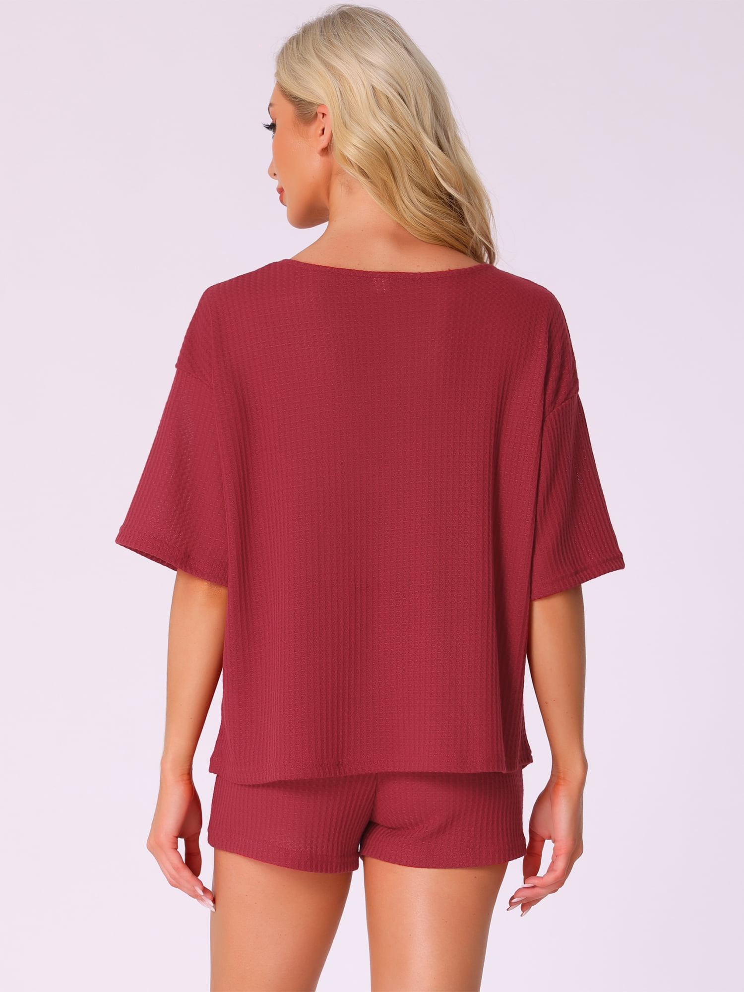DARING DIVA Waffle Knit Pajama Loungewear 2 Pieces Lounge Sets M Red