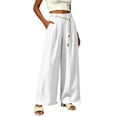thumbnail image 7 of VBVC Women's High Waisted Wide Leg Pants , Pleated Palazzo Pants For Women , Ladies' Casual Flowy Dress Trousers with Pockets and a Belt,White,S-2XL, 7 of 7