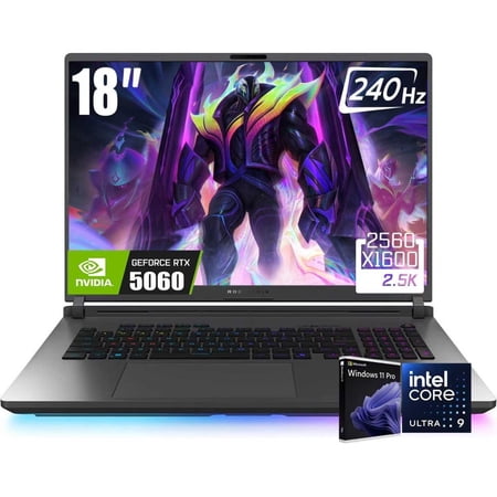ASUS ROG Strix G18 Gaming Laptop, 18" 2560 x 1600 2.5K 240Hz Nebula Display, Intel Core Ultra 9 275HX, NVIDIA GeForce RTX 5060 8GB GDDR7, RGB Backlit KB, Win11 Pro(32GB DDR5 | 1TB SSD)