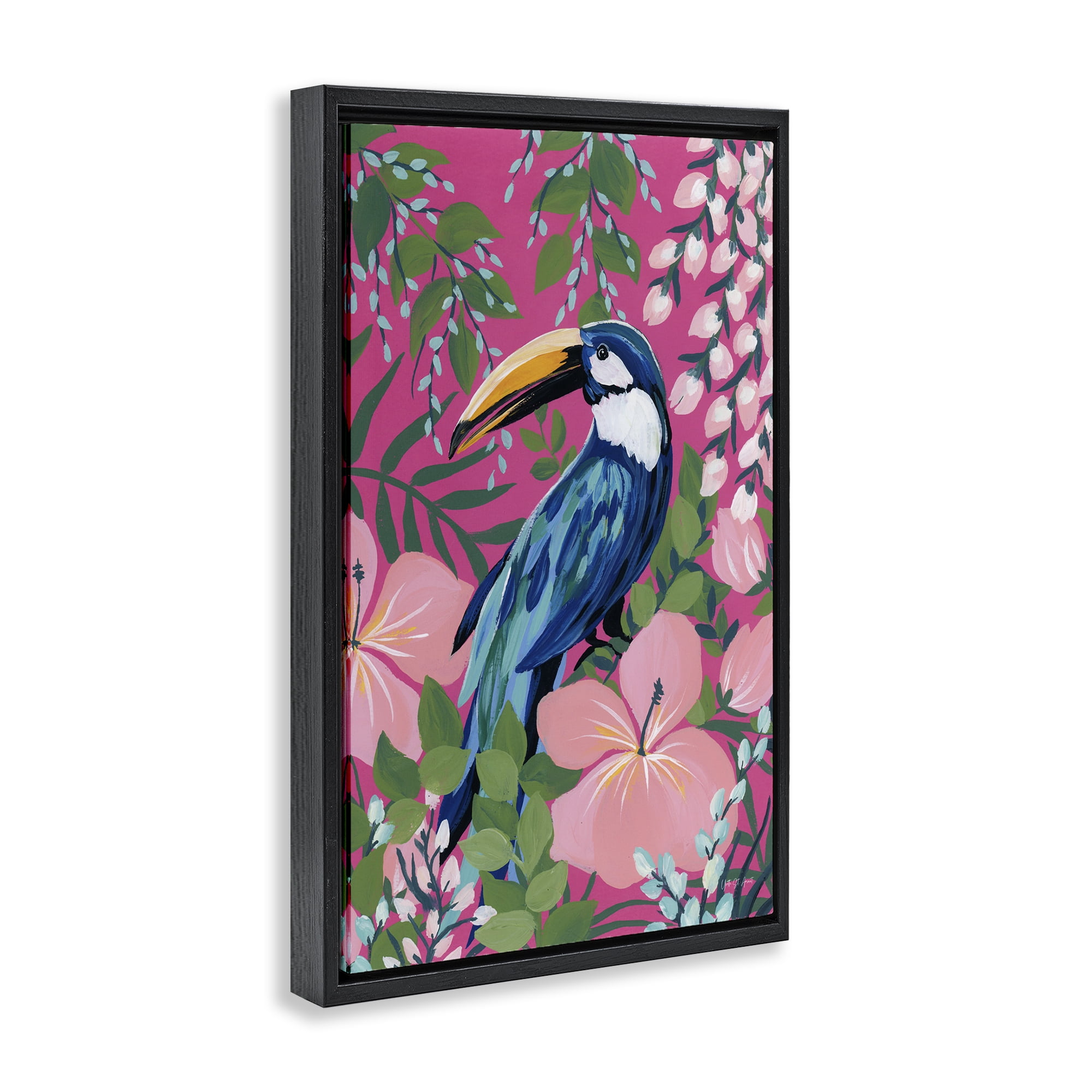 Stupell Industries Maximalist Toucan Pattern Animals & Insects Painting Black Floater Framed Canvas Art Print Wall Art, 17 x 25