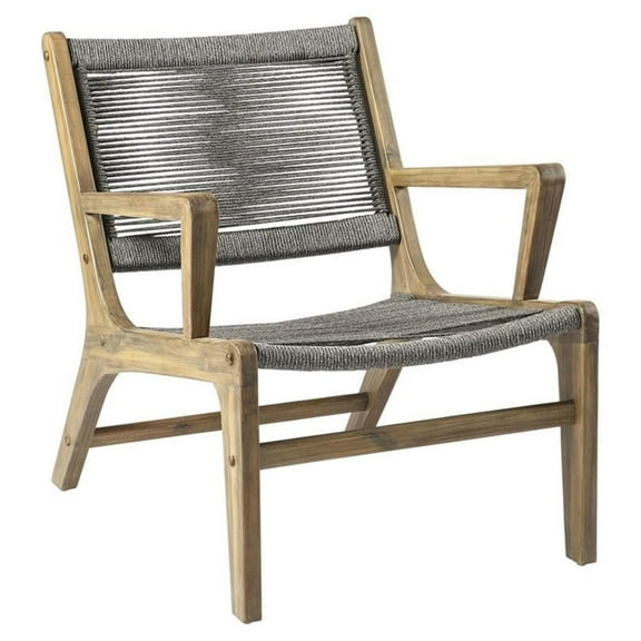 Afuera Living  Modern Wood Lounge Chair in Mixed Gray Rope