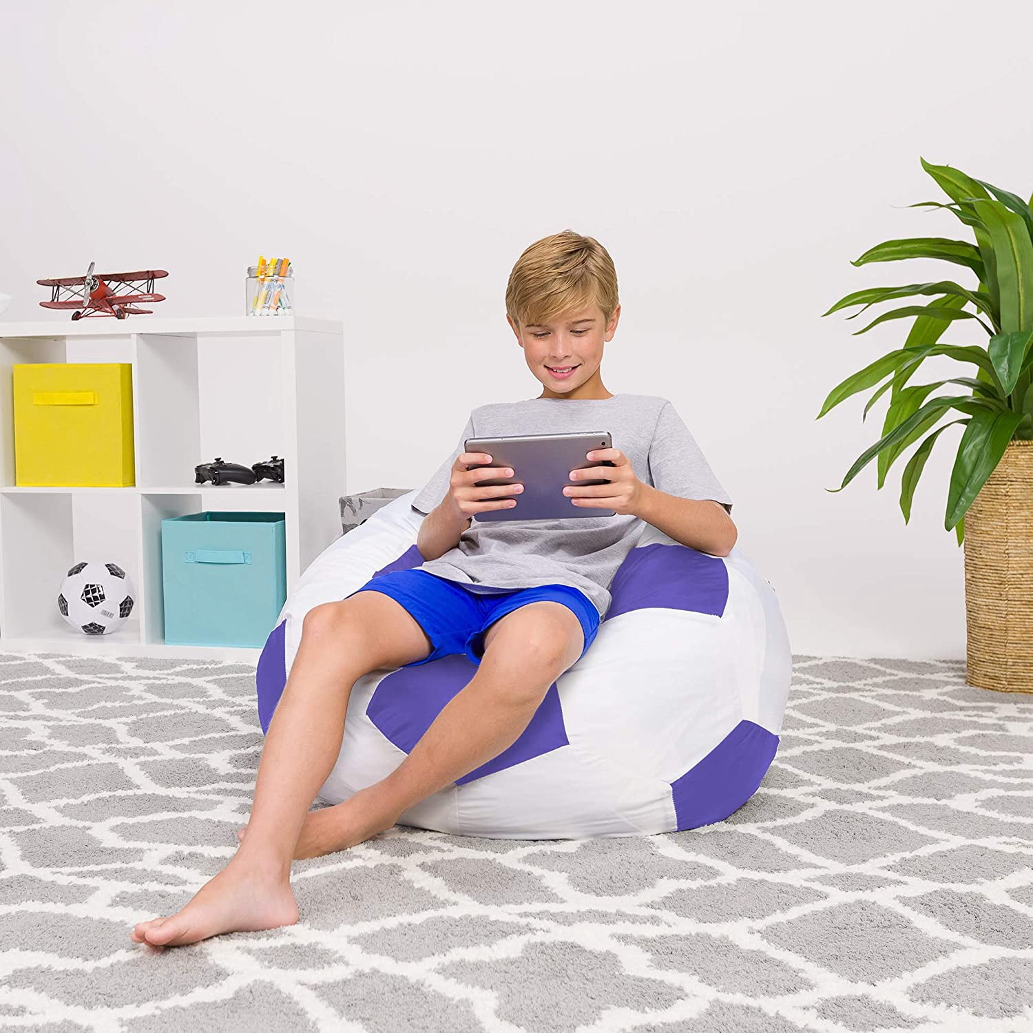 Posh Creations Bean Bag Chair, Kids, 3 ft, Purple Soocer Ball
