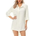 thumbnail image 2 of Spencer Women Swimsuit Cover Up Shirt Bikini Beach Coverup Beachwear Bathing Suit Chiffon Beach Dress "L, White", 2 of 9