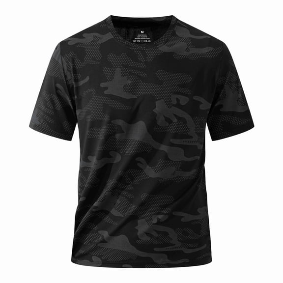 Fabrcox Camo Men Workout Shirt Quick Dry Crew Neck Men's Short-Sleeve Shirt Big and Tall Breathable Sports Hiking Basketball Men Graphic T Shirts Black M