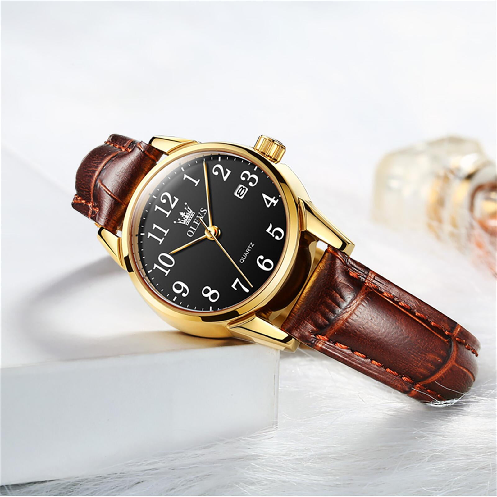 OLEVS Watches for Women Luxury Dress Analog Quartz Easy Read Digital Date Classic Luminous Brown Leather Strap Waterproof Female Wrist Watches Relojes para Mujer
