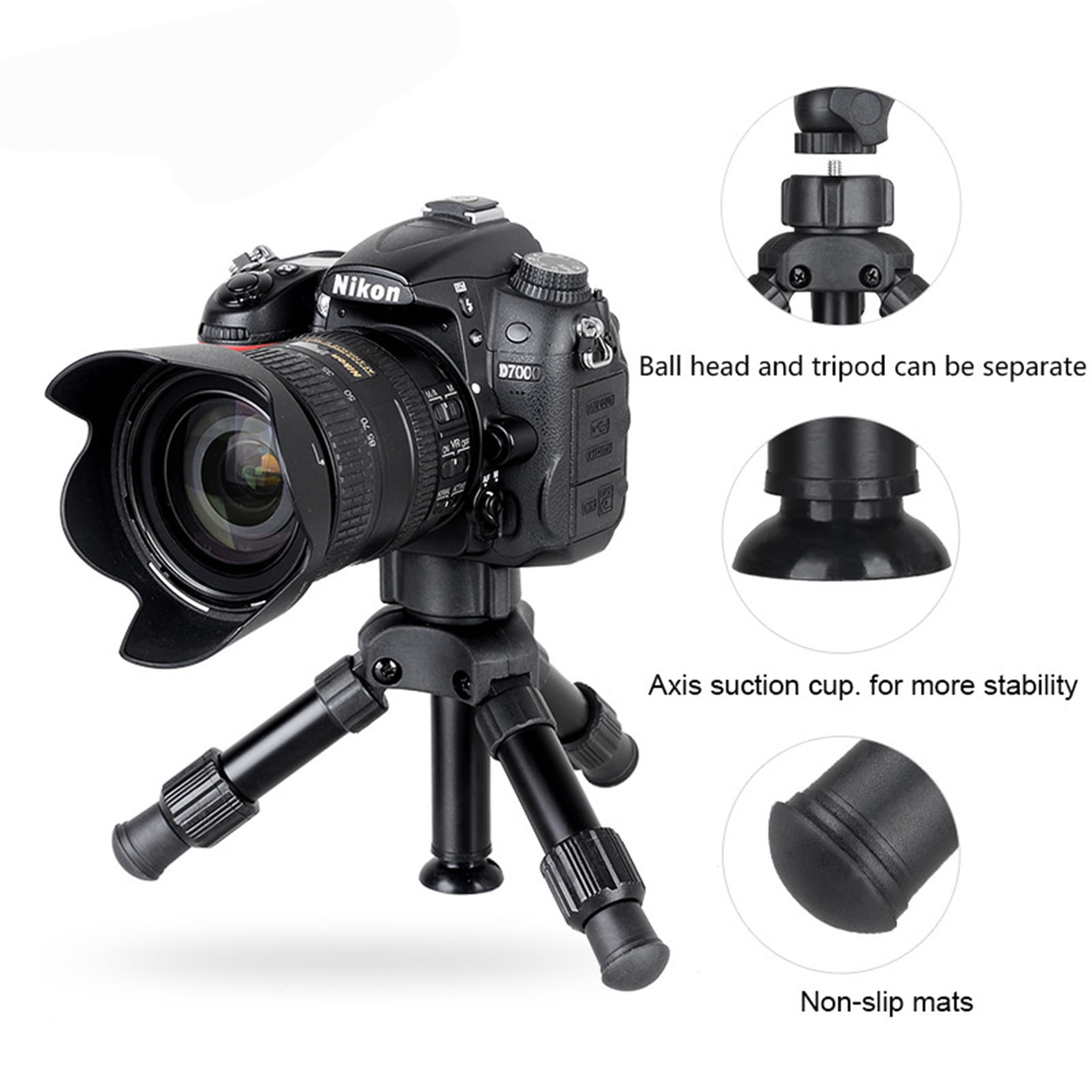 Mini Desktop Tripod Kit with 3-Way Panoramic Head – Portable Aluminum Camera Stand with Phone Holder, 360° Rotation, Adjustable Height, Compatible with DSLR, Mirrorless, Smartphone