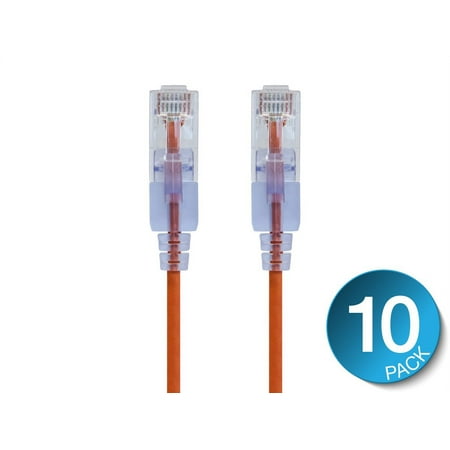 UPC: 0889028044667 | Monoprice Cat6A Ethernet Patch Cable – 14 Feet – Orange (10 Pack) Snagless RJ45 550Mhz UTP Pure Bare Copper Wire 10G 30AWG – SlimRun Series