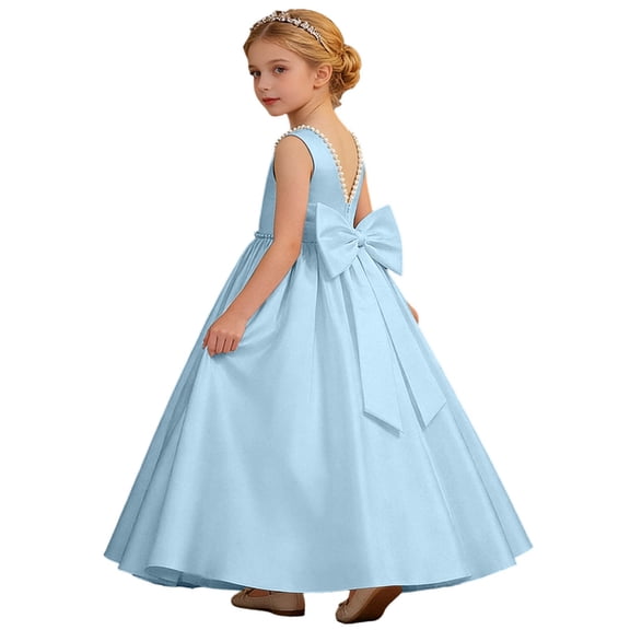 HAYIMI Child Elegant Satin Dress For Girls Sleeveless Long Gown Summer Pageant And Performances Soft Comfort And Flowy Tailored Fit Cozy Dresses