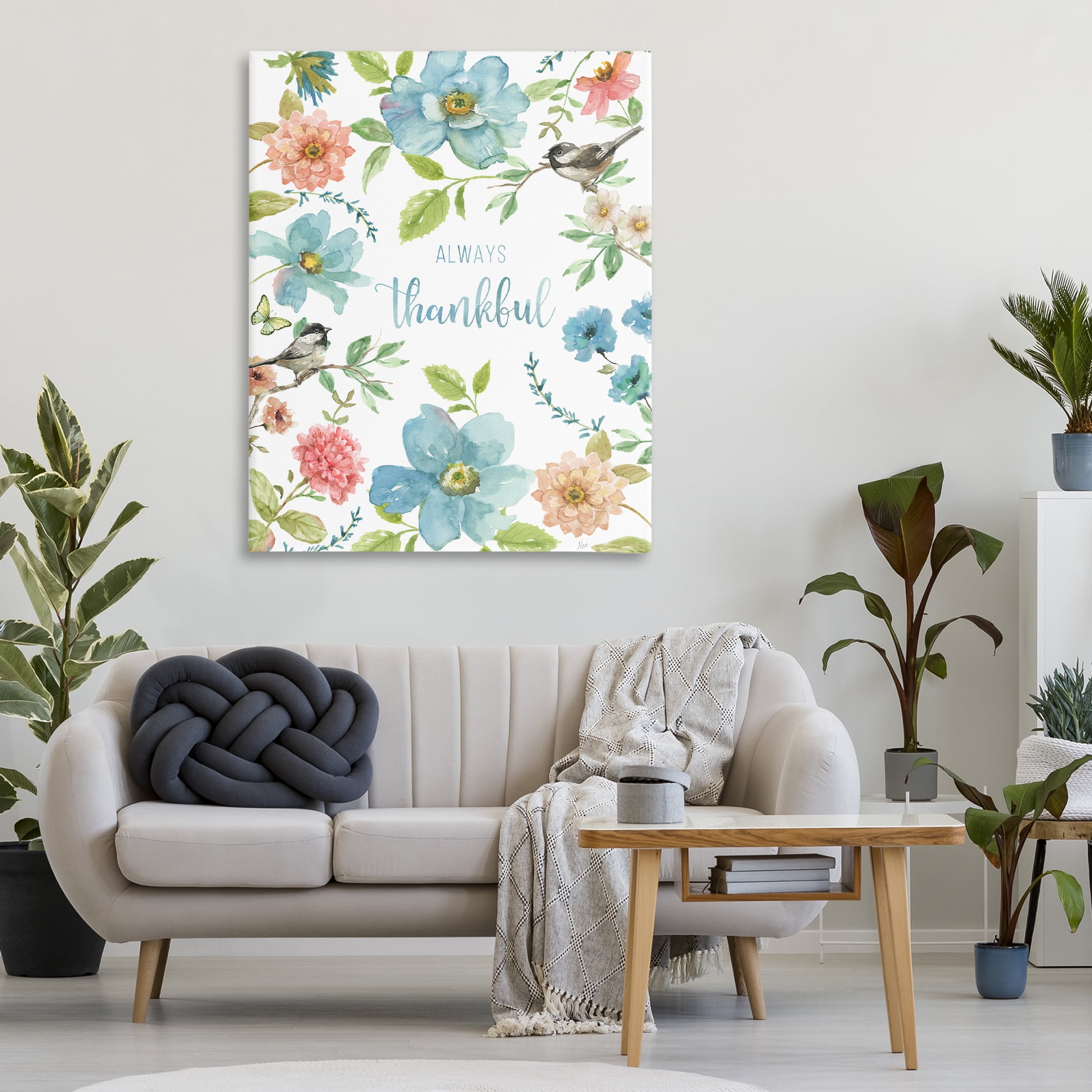 Stupell Industries Always Thankful Pink & Blue Canvas Wall Art, design by Nan
