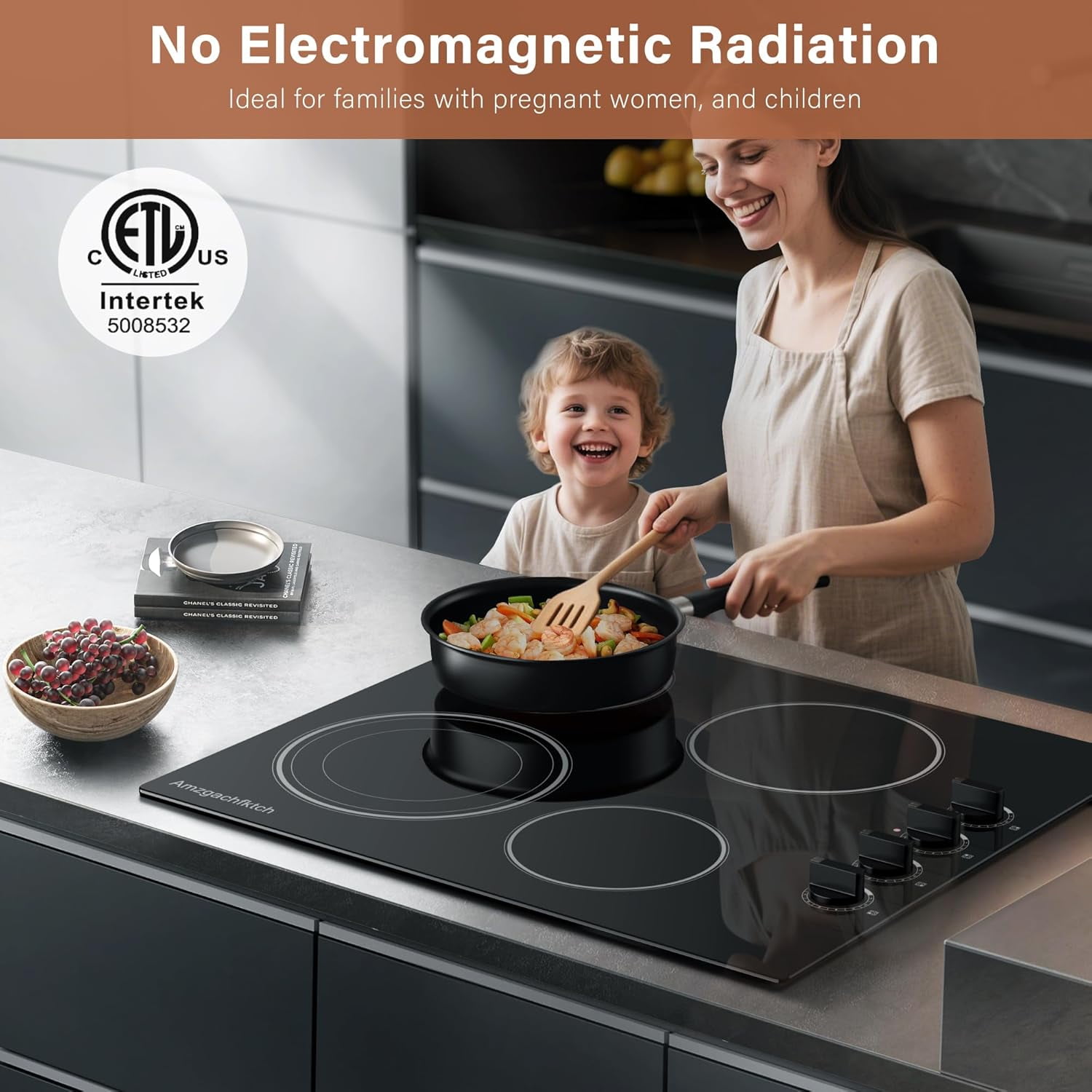 2 4 5 Burner Electric Cooktop 220V~240V, 12 24 30 Inch Built-in 3000W Ceramic Stove Top with Child Safety Lock, Timer & Residual Heat Indicator, Hard Wire(No Plug) for Modern Kitchens