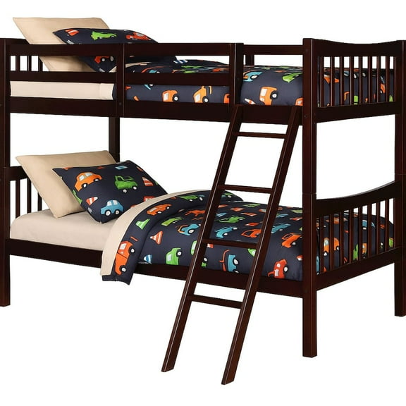 AL FR Twin Over Twin Bunk Bed Espresso