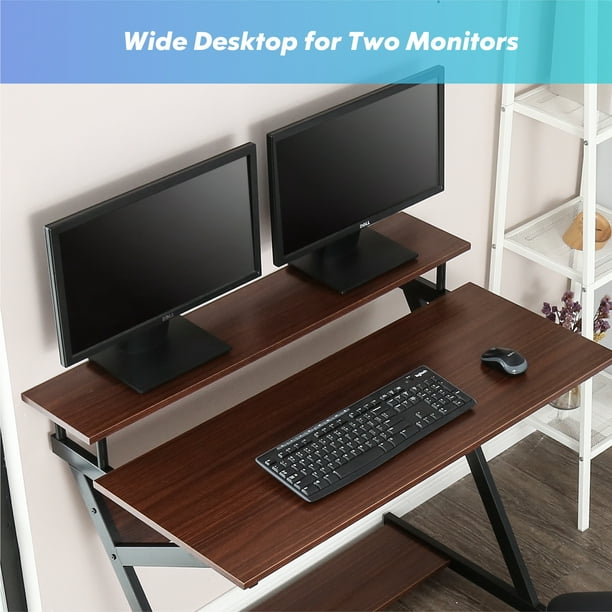 Imelda Rectangular Computer Desk Writing Table with Extra Shelves for