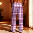thumbnail image 5 of Txeol Men's Elastic Waist Pj Pants Cotton Lightweight Plaid Lounge Sleepwear Casual Straight Leg Drawstring Pants with Pockets,Purple,L, 5 of 10
