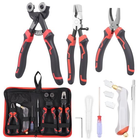 TMWEFUSC 12Pcs Glass Cutter Set Professional Glass Breaker and Running Pliers Set with 3 Cutting Heads Drip Tube for Mosaic Tiles Mirror