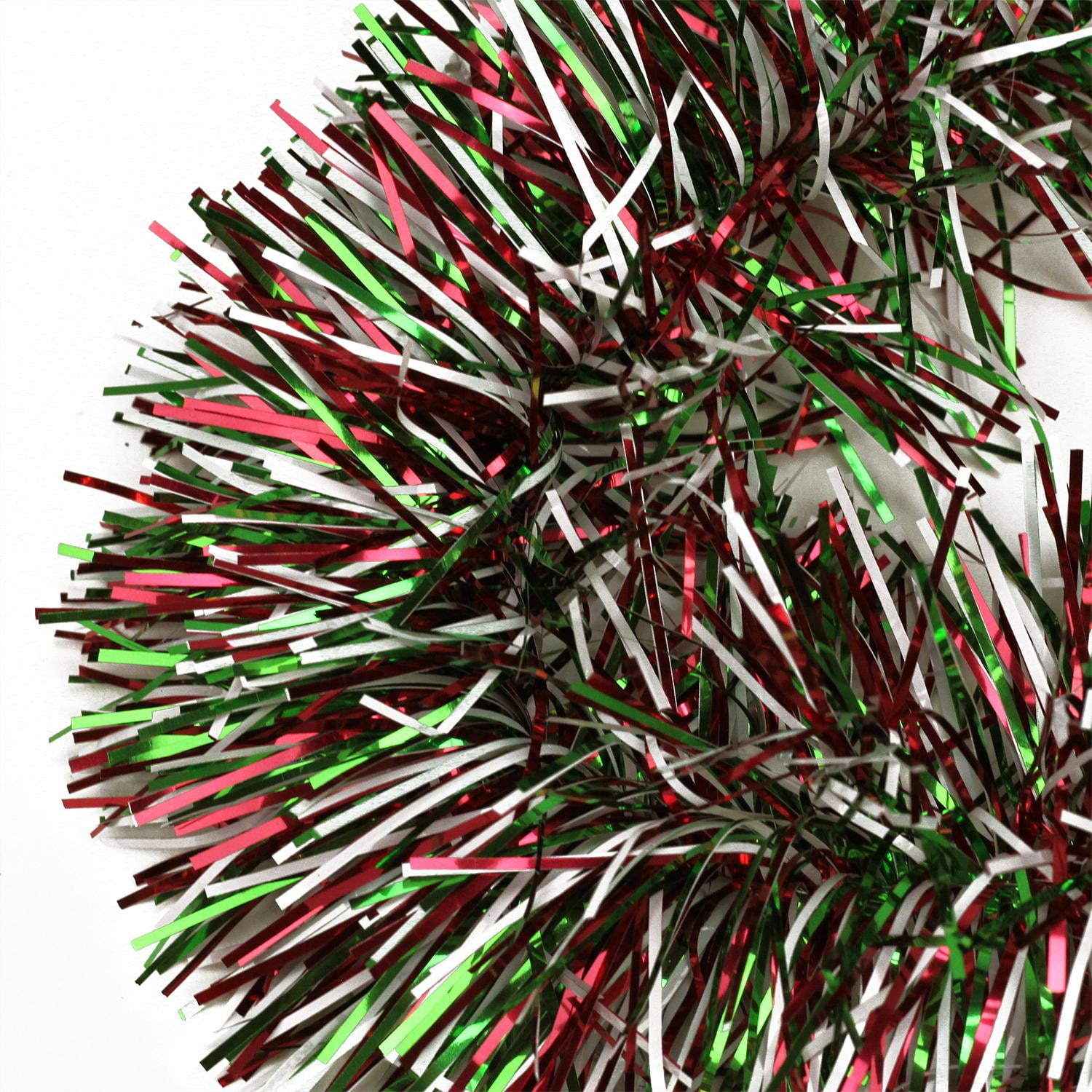 50' Shiny Red, Green and White Christmas Tinsel Garland Unlit