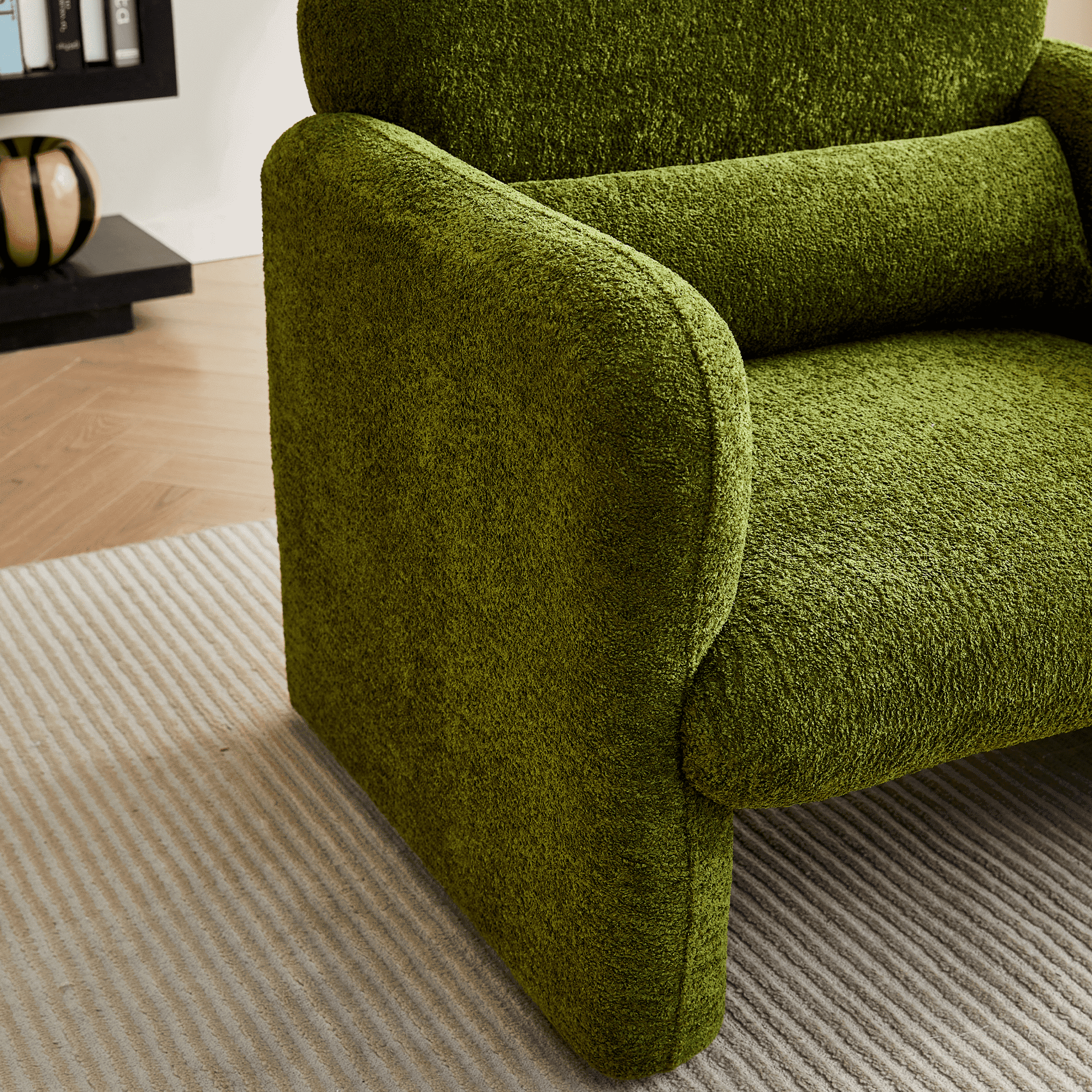 MAYEERTY 34"Velvet Fabric Sofa, Modern Single Sofa with Support Pillow for Apartment, Office, Living Room & Bedroom, Tool-Free Assembly.