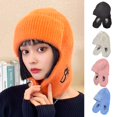 thumbnail image 2 of Women Bomber Hat Embroidery Letter Solid Color Ear Protection Stretch Autumn Winter Coldproof Beanie Hat Streetwear, 2 of 9