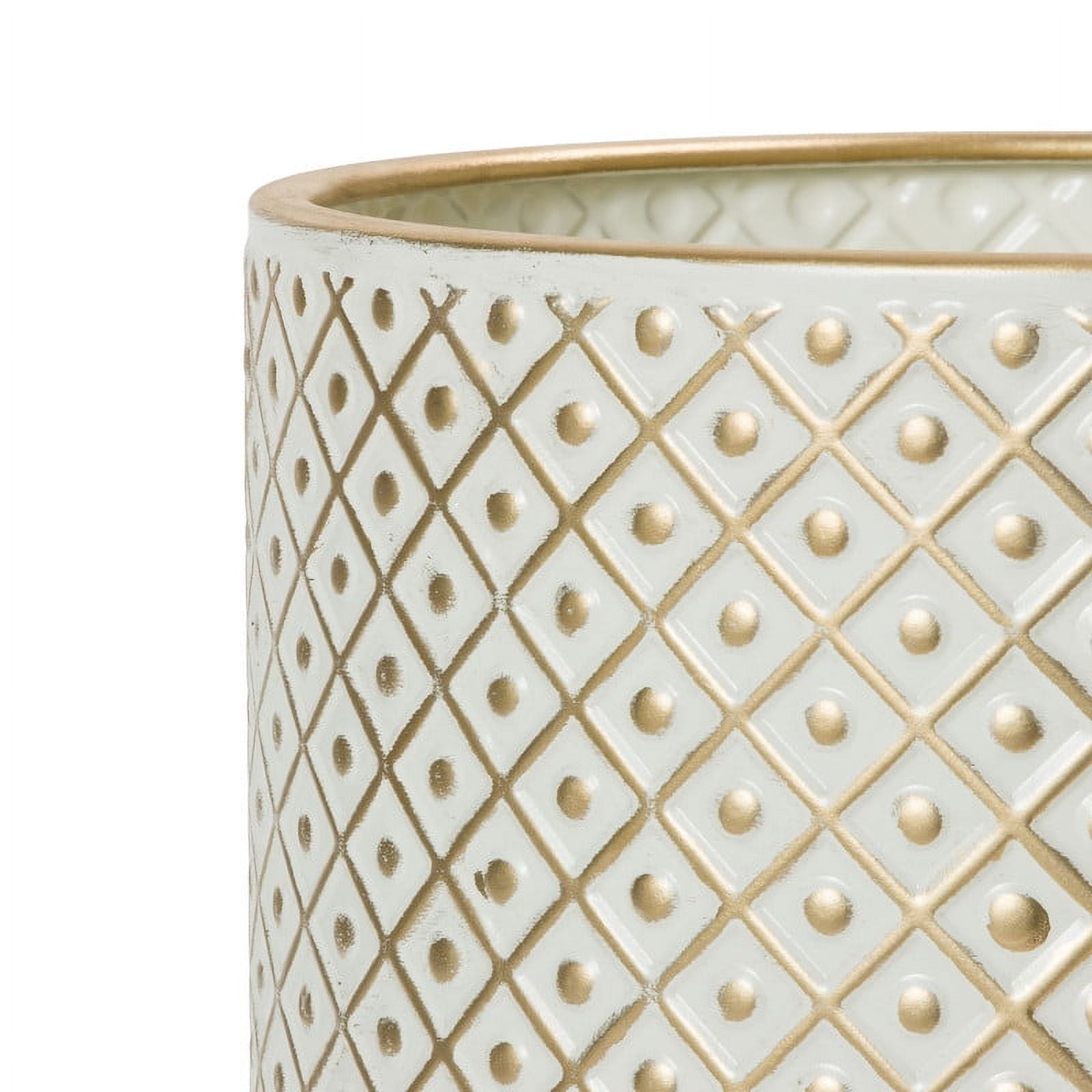 Fluted Metal Planter Pot With 4-Leg Wood Base - White & Gold - 21.5"H x 12"W
