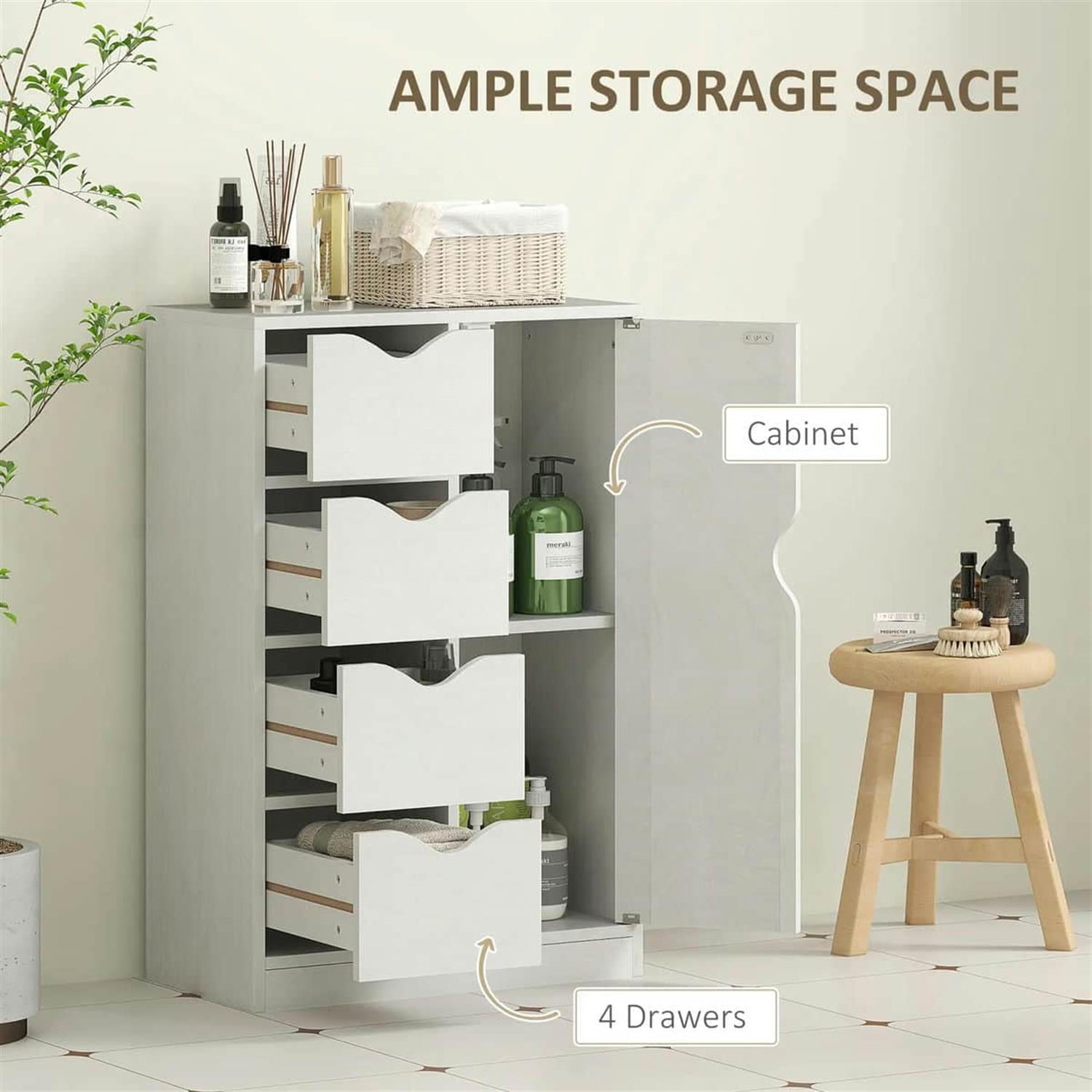 Demi Bonn 32" Freestanding Storage Cabinet, Modern 4-Drawer Bathroom Floor Cabinet, Space-Saving, White