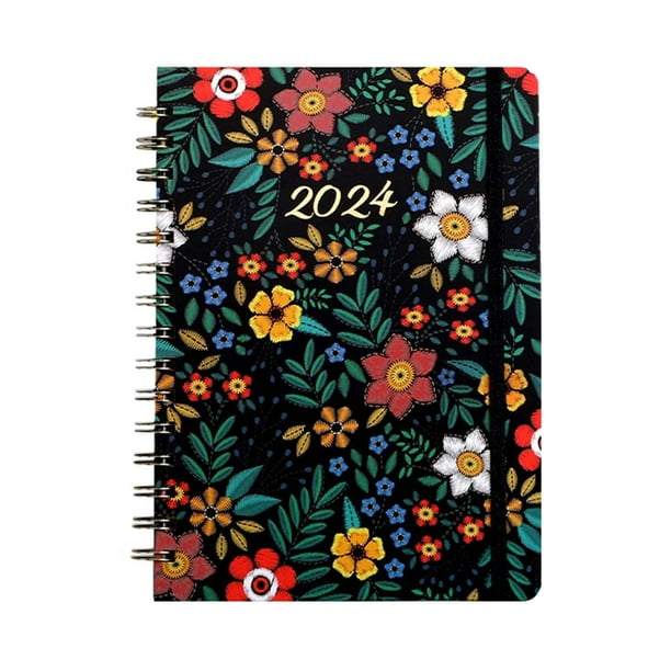 Planificador semanal de Año Nuevo 2024, cuaderno de diario portátil de 12 meses, logre su Floración de la flor