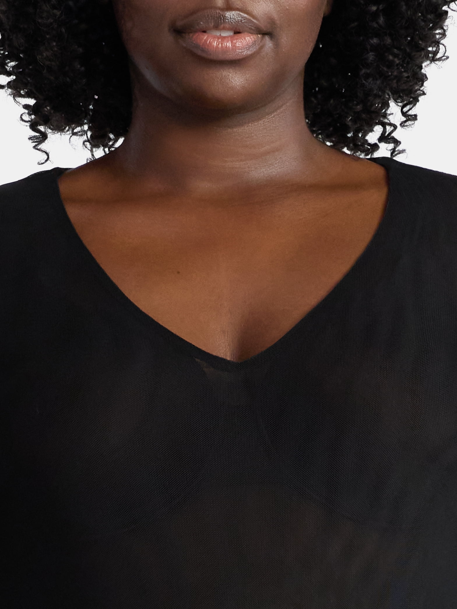 Terra & Sky Women's Plus V Neck Mesh Bodysuit with Long Sleeves, Sizes 0X-5X