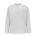 thumbnail image 3 of YYDGH Button Down Shirt for Men Summer Casual Cotton Linen Solid Color Long Sleeve Loose Fit Stand Collar Shirts, 3 of 4