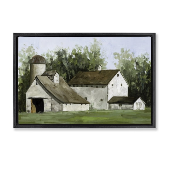 Stupell Industries White Barn Farmhouse Landscape Painting Black Floater Framed Canvas Art Print Wall Art, 25 x 17