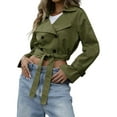 thumbnail image 3 of Womens Cropped Trench Coat Lapel Double Breasted Short Jacket Outwear Army Green L, 3 of 9