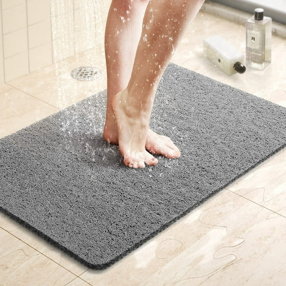 SUPTREE Non Slip Shower Bath Mat Rugs PVC Loofah Bathtub Mats for Tub, 17"x30" Quick Drying Shower Floor Mat Stall, Grey
