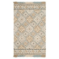 SAFAVIEH Blossom Keighley Geometric Fringe Wool Area Rug, Beige/Light Blue, 4' x 6'