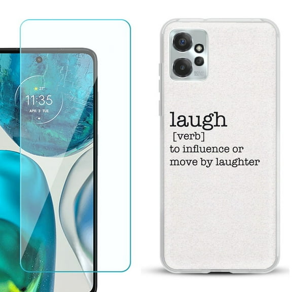 OneToughShield ® for Motorola Moto G Power 5G 2023 Shockproof Fashion Phone Case, with Tempered Glass Screen Protector - Dictionary/Laugh