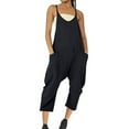 thumbnail image 1 of Cameland Plus Size Women Casual Jumpsuits Cold Shoulder Capris Pants Solid Suspender Straight Leg Pockets Rompers, 1 of 4